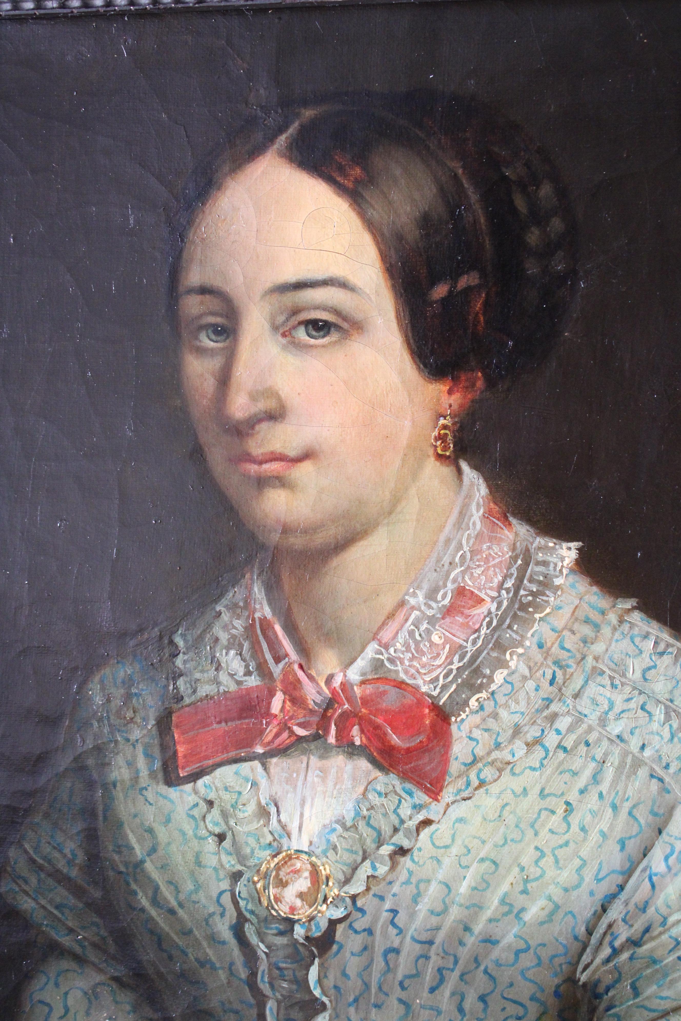 Antikes Porträt-Ölgemälde, Frau, 19. Jahrhundert, Original, Öl auf Leinwand – Painting von Unknown