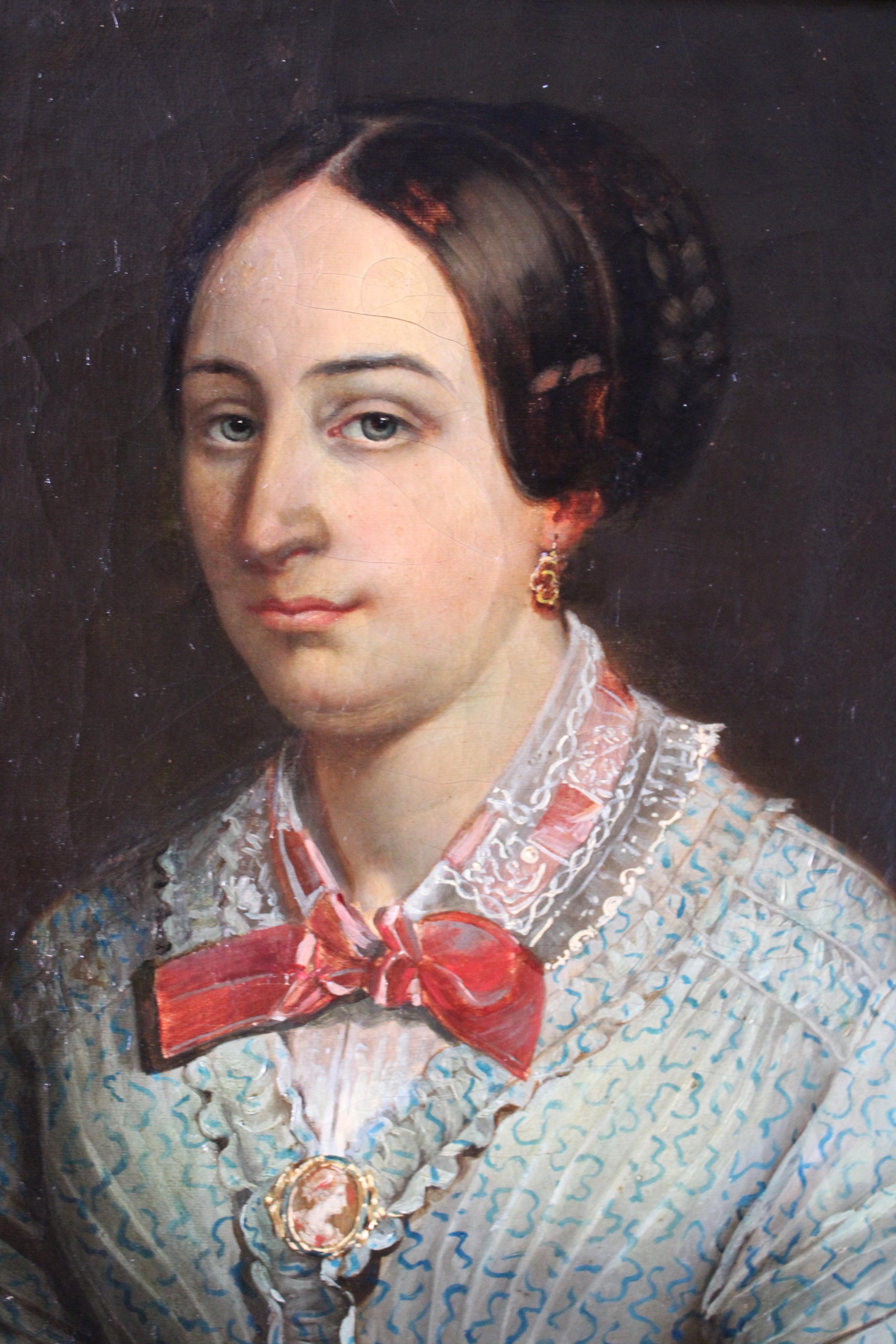 Antikes Porträt-Ölgemälde, Frau, 19. Jahrhundert, Original, Öl auf Leinwand (Braun), Portrait Painting, von Unknown
