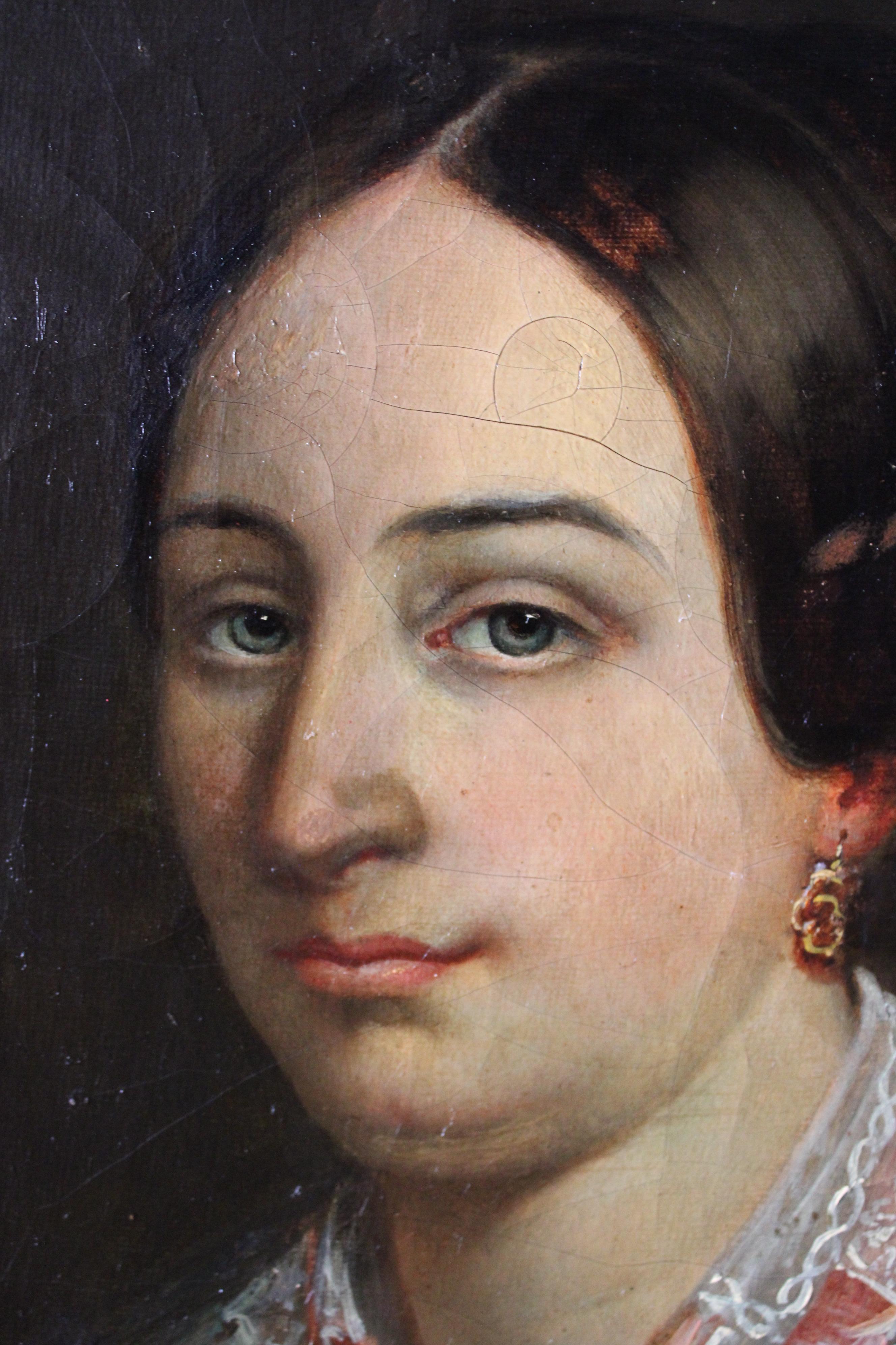 Antikes Porträt-Ölgemälde, Frau, 19. Jahrhundert, Original, Öl auf Leinwand im Angebot 1