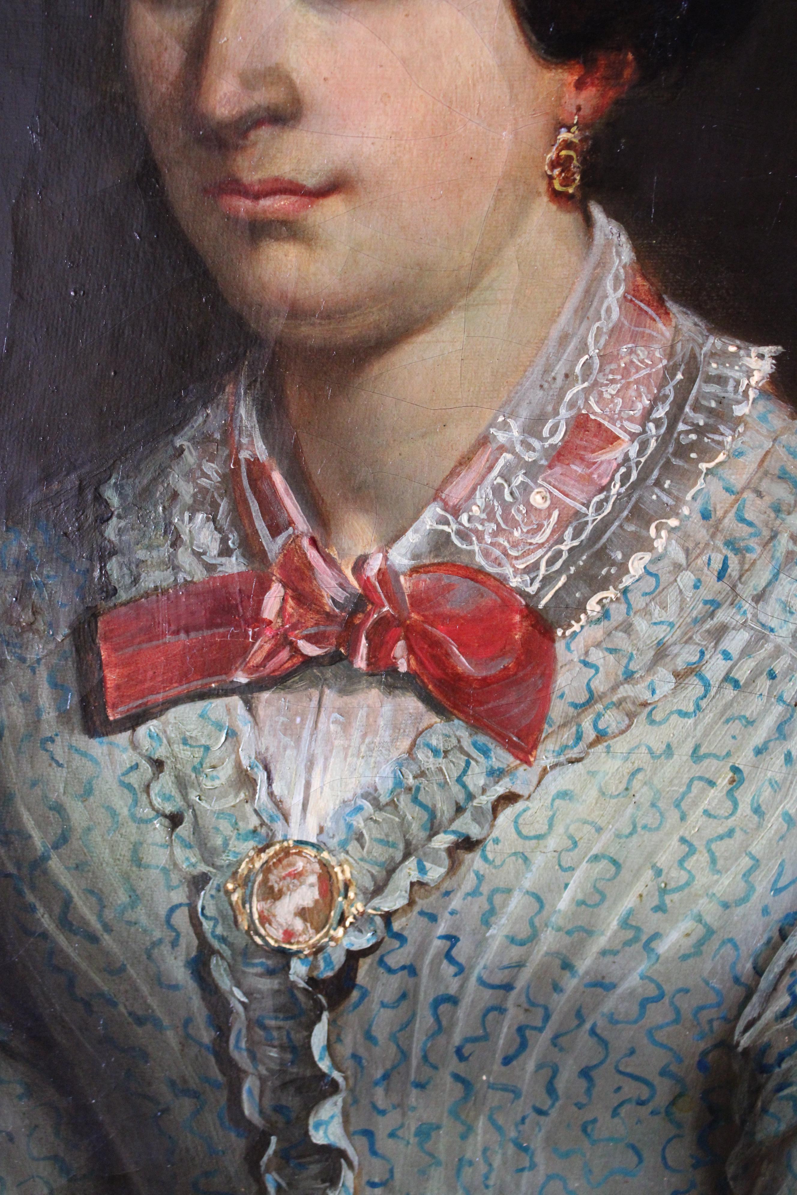 Antikes Porträt-Ölgemälde, Frau, 19. Jahrhundert, Original, Öl auf Leinwand im Angebot 2