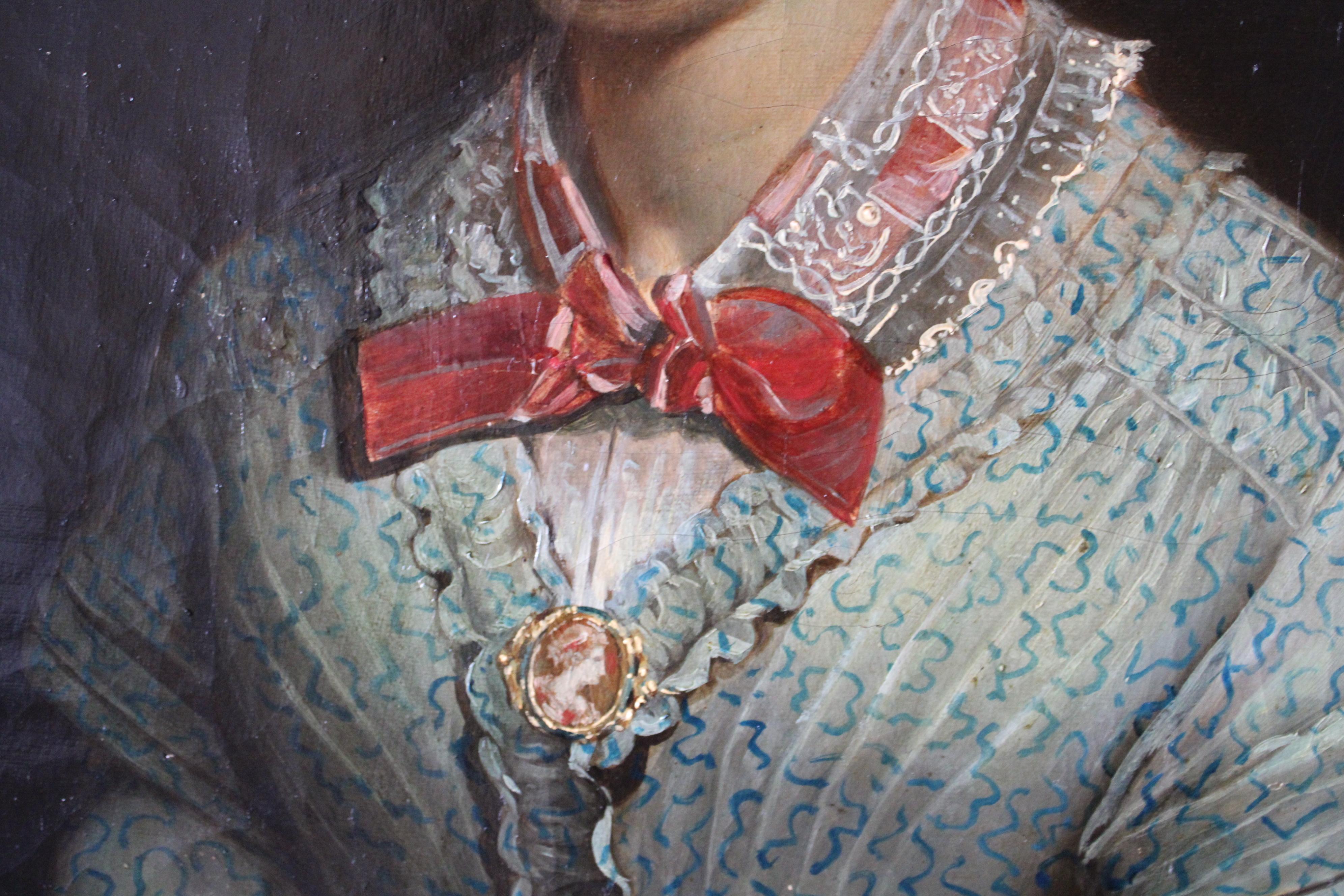 Antikes Porträt-Ölgemälde, Frau, 19. Jahrhundert, Original, Öl auf Leinwand im Angebot 3