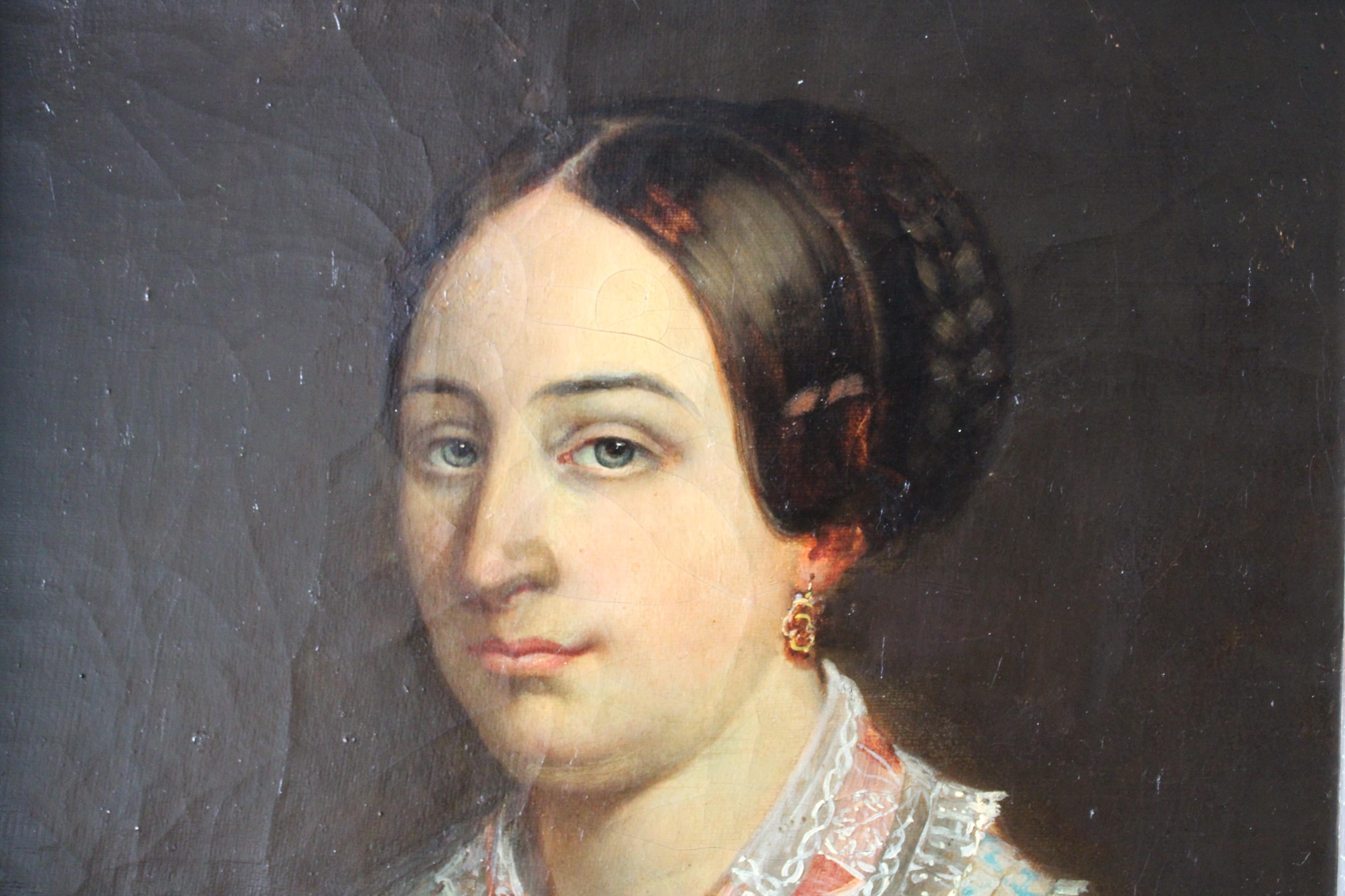 Antikes Porträt-Ölgemälde, Frau, 19. Jahrhundert, Original, Öl auf Leinwand im Angebot 4