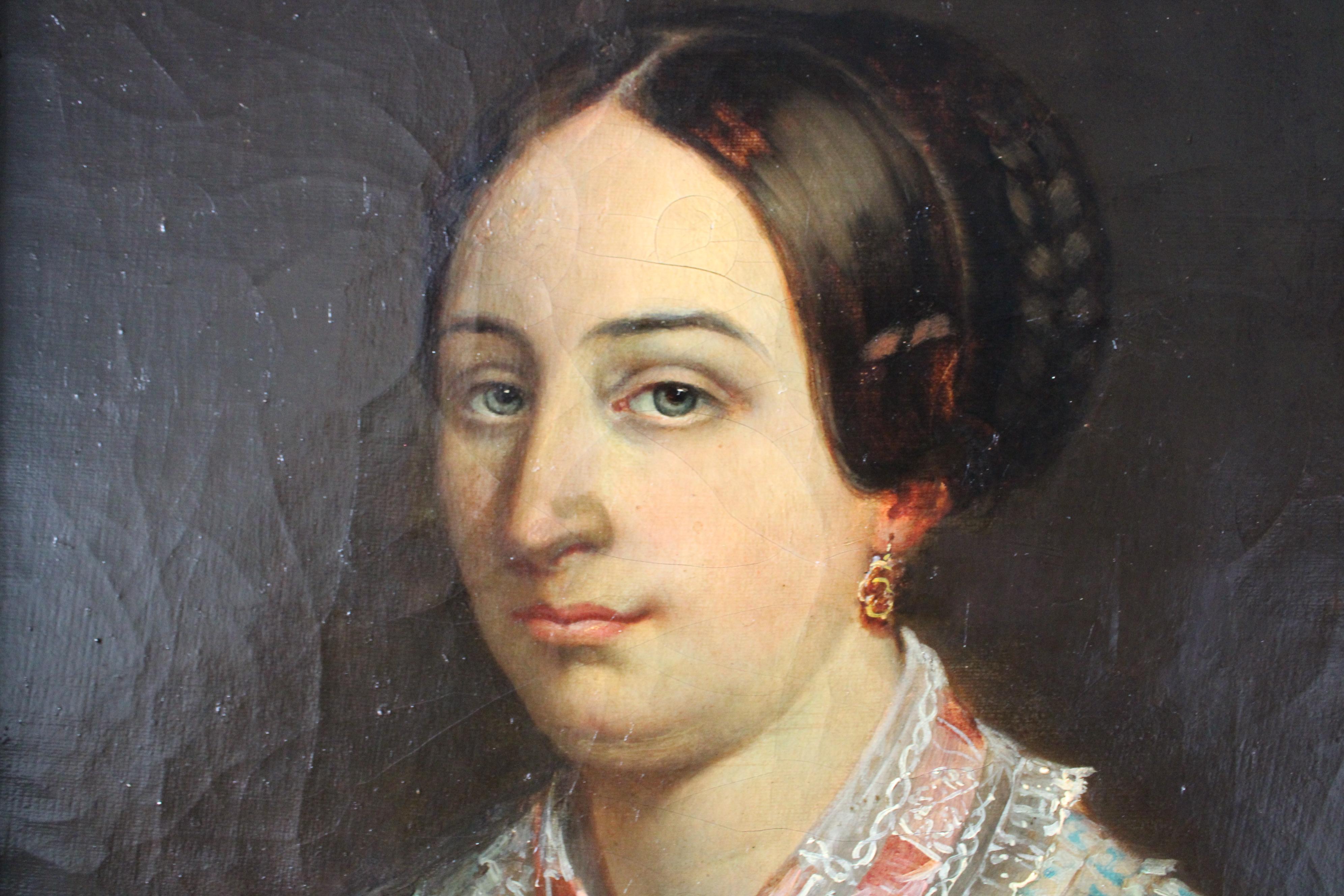 Antikes Porträt-Ölgemälde, Frau, 19. Jahrhundert, Original, Öl auf Leinwand im Angebot 5