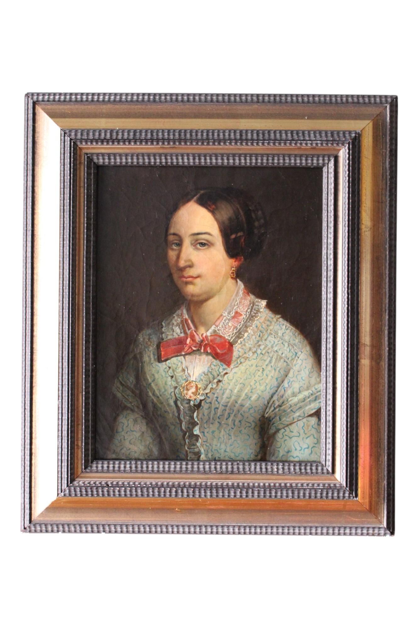Antikes Porträt-Ölgemälde, Frau, 19. Jahrhundert, Original, Öl auf Leinwand