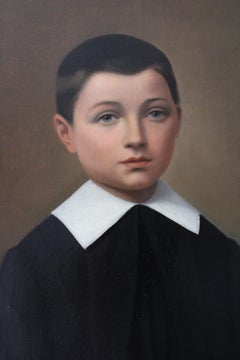 Antique Portrait Oil Painting of a Child, Framed French Boy Portrait, Choir Boy