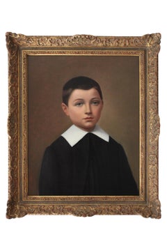 Antique Portrait Oil Painting of a Child, Framed French Boy Portrait, Choir Boy