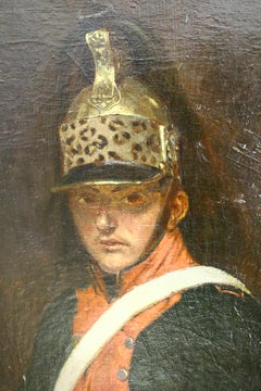 Antikes Portrait Ölgemälde eines französischen Dragoners der kaiserlichen Garde um 1810