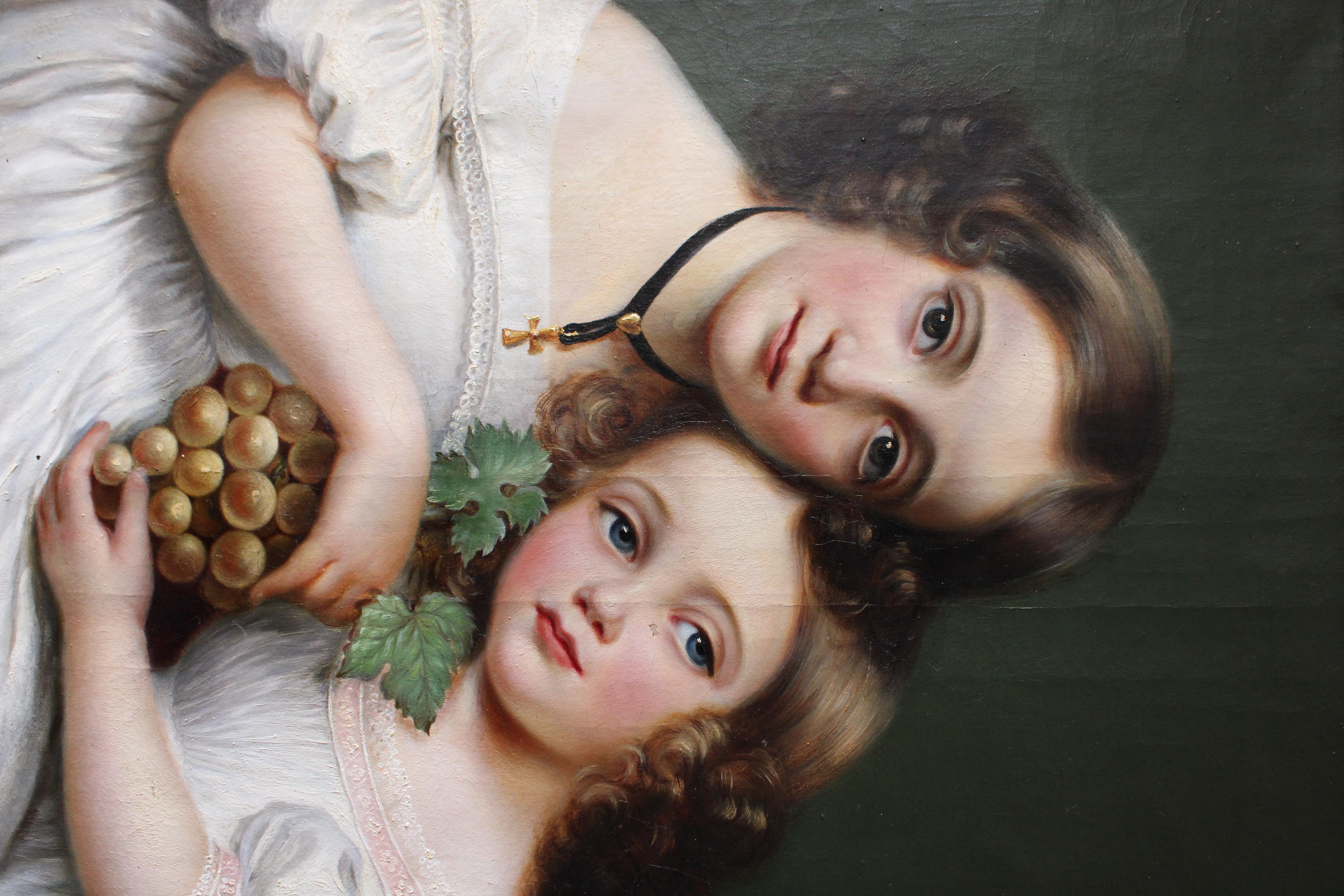 Antique Portrait Ölgemälde von zwei Schwestern Französisch Kind Porträtmalerei im Angebot 4
