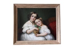 Antique Portrait Ölgemälde von zwei Schwestern Französisch Kind Porträtmalerei