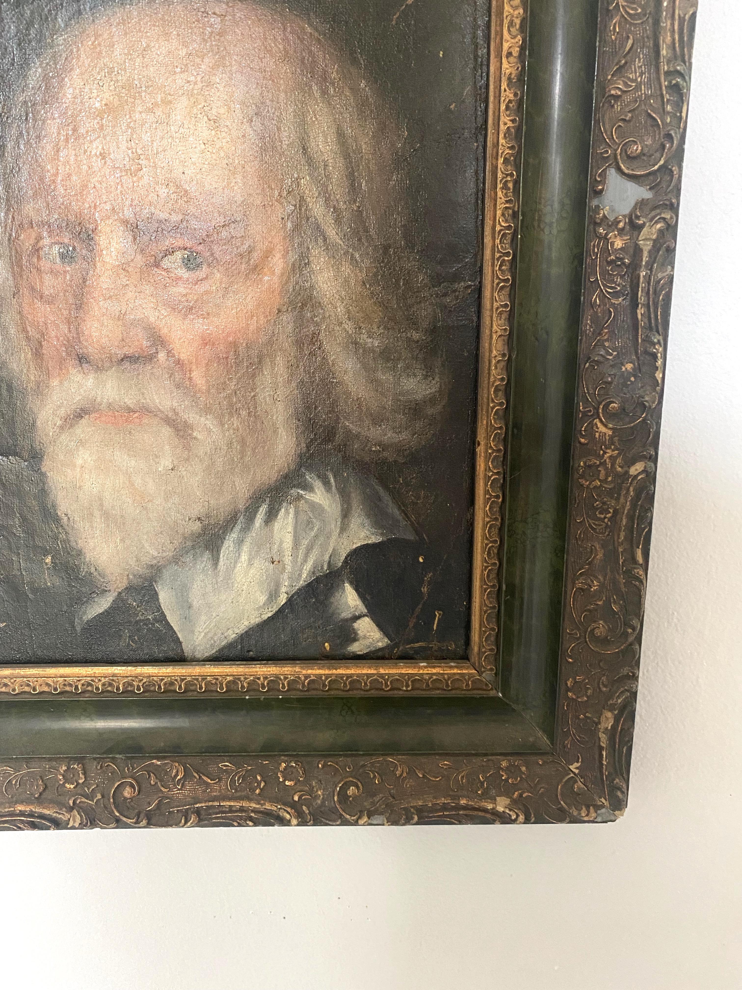 Antique Portrait, Original Oil Painting - Gray Portrait Painting by Unknown