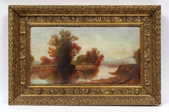 Antique Rare American Hudson River School Original Frame Landscape Oil Painting