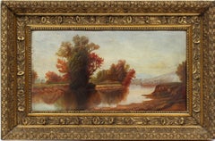 Antiguo Raro Cuadro Original de la Escuela Americana del Río Hudson Paisaje al óleo