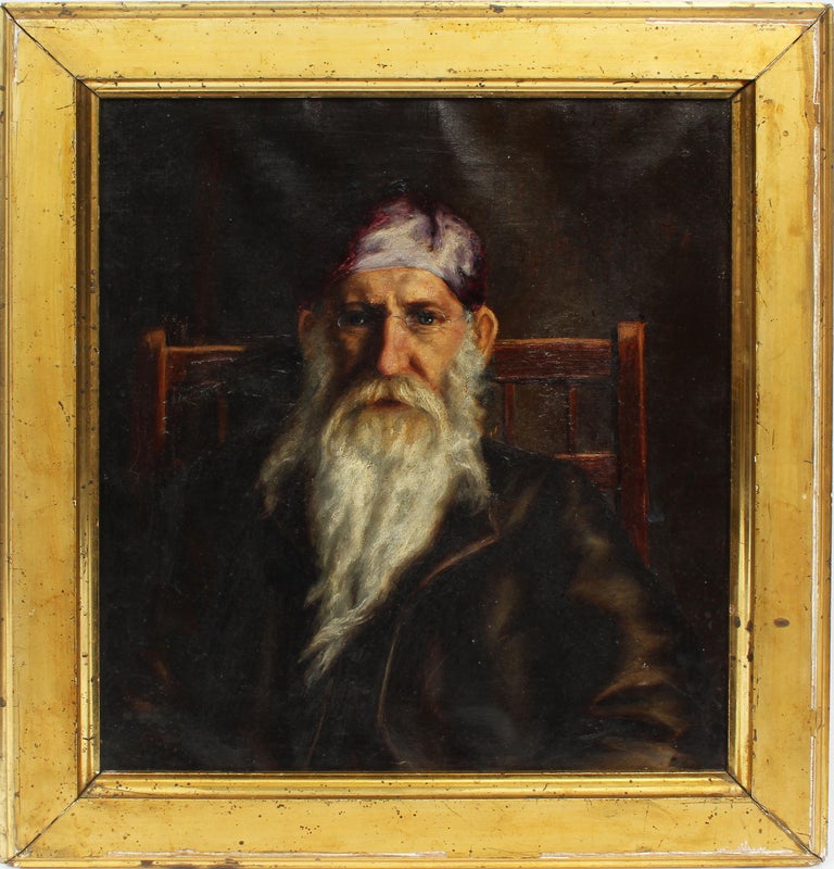 Antique American school portrait of a man.  Oil on canvas, circa 1900. No signature found.  Displayed in a period frame.  Image, 14"L x 16"H.