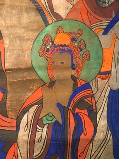 'Antique Rare Tibetan Thankga Buddhist Altar Scroll', Unknown, Tempera Painting