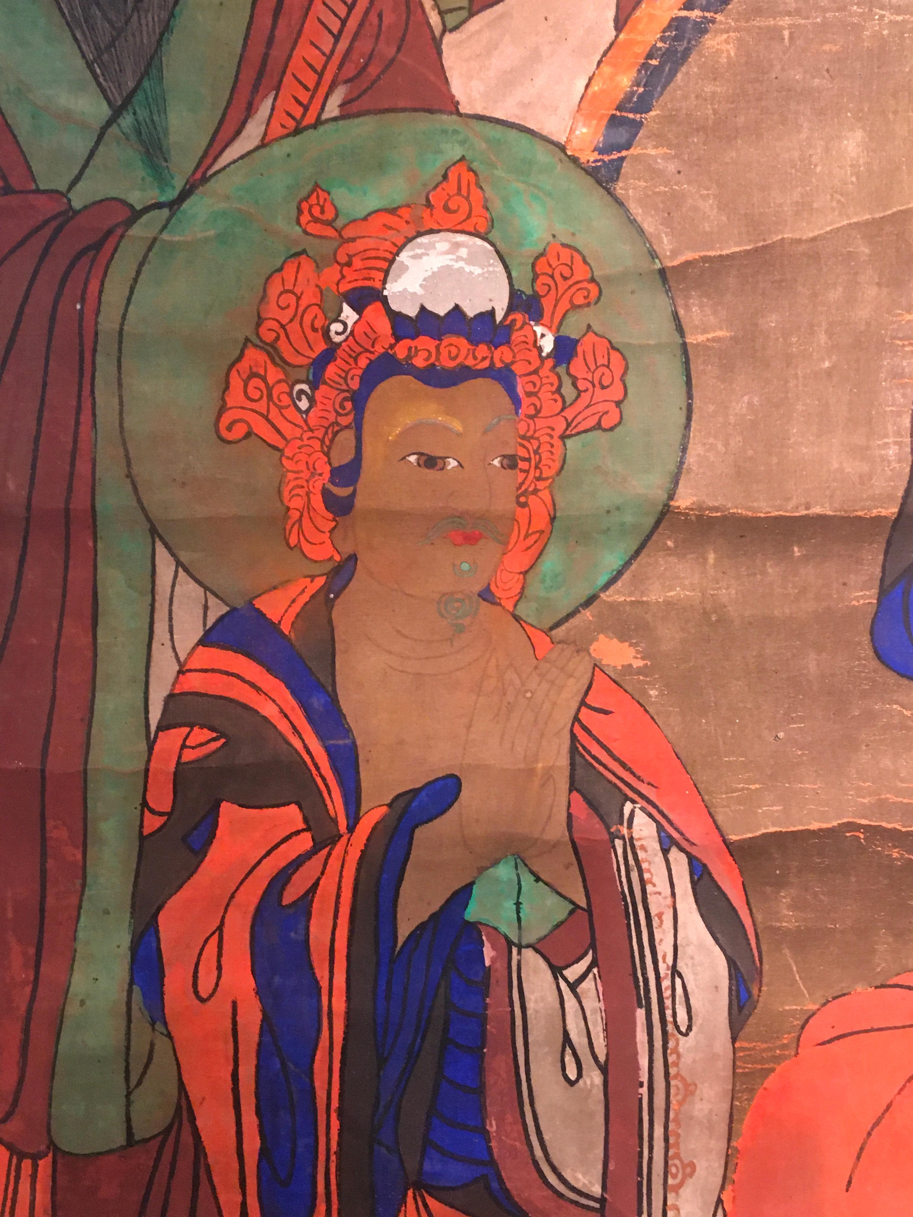 'Antique Rare Tibetan Thankga Buddhist Altar Scroll', Unknown, Tempera Painting 1