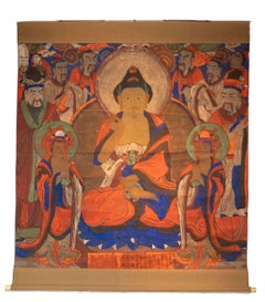 'Antique Rare Tibetan Thankga Buddhist Altar Scroll', Unknown, Tempera Painting