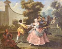 Antique Rococo Oil Painting, around 1800, "Royal Dance in the Garden"