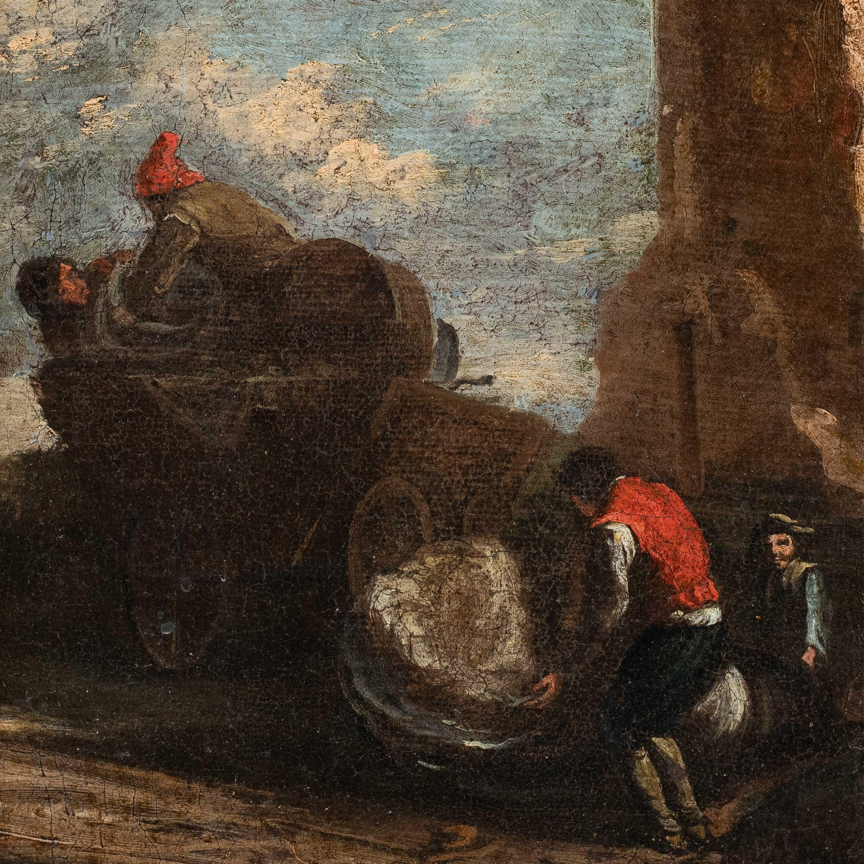 Antique Roman painter - 18th century landscape painting - Wanderers - Italy - Painting by Unknown