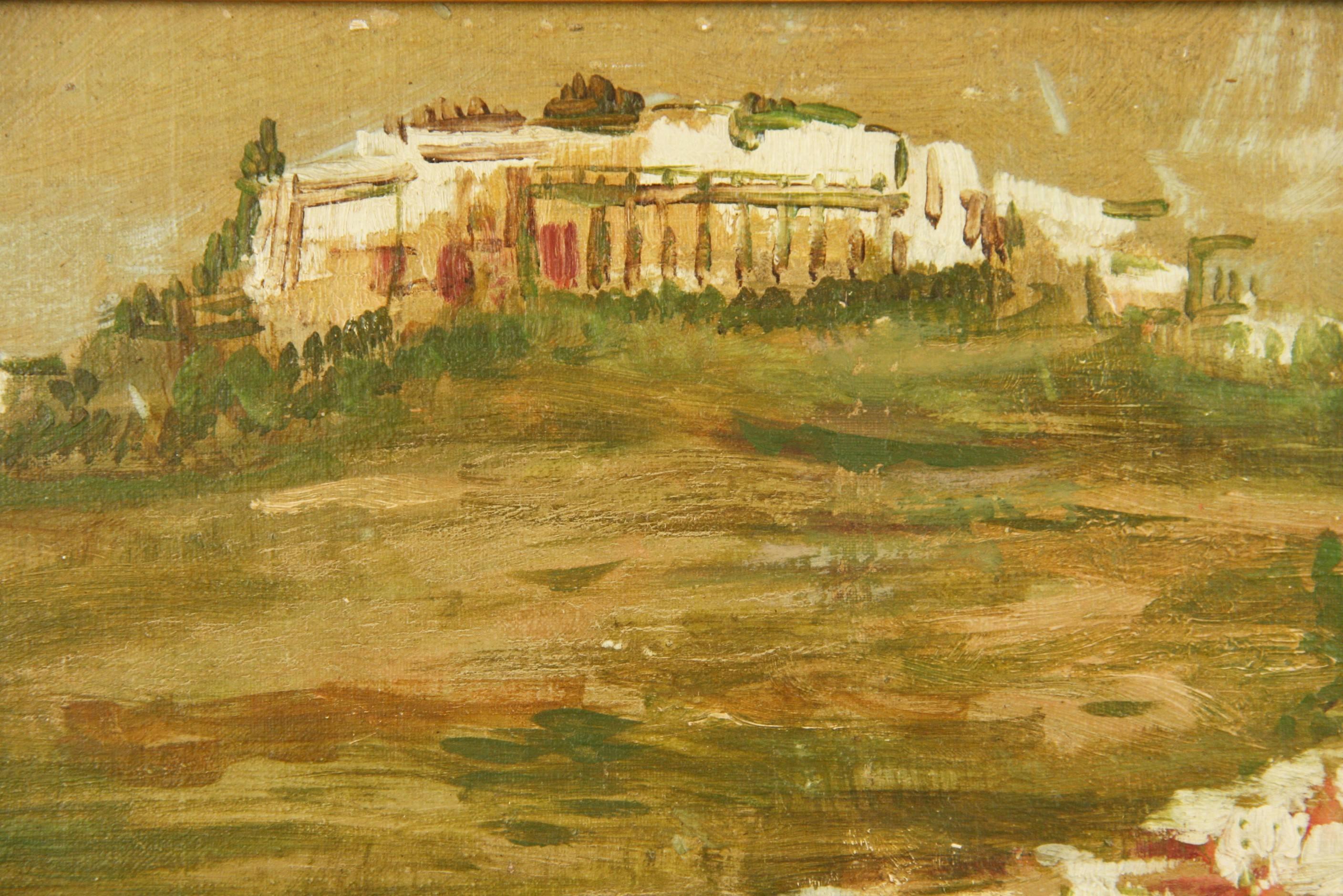 Antiguo San Martino Hills Nápoles Italia  1940's - Landscape Painting Marrón de Unknown