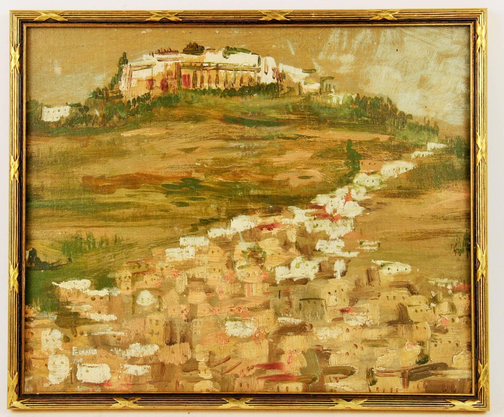 Landscape Painting de Unknown - Antiguo San Martino Hills Nápoles Italia  1940's