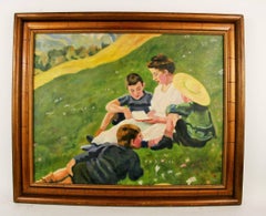 Antiquités Scandinavian Antiques  Famille GatteringPaysage  Peintre mère et enfants