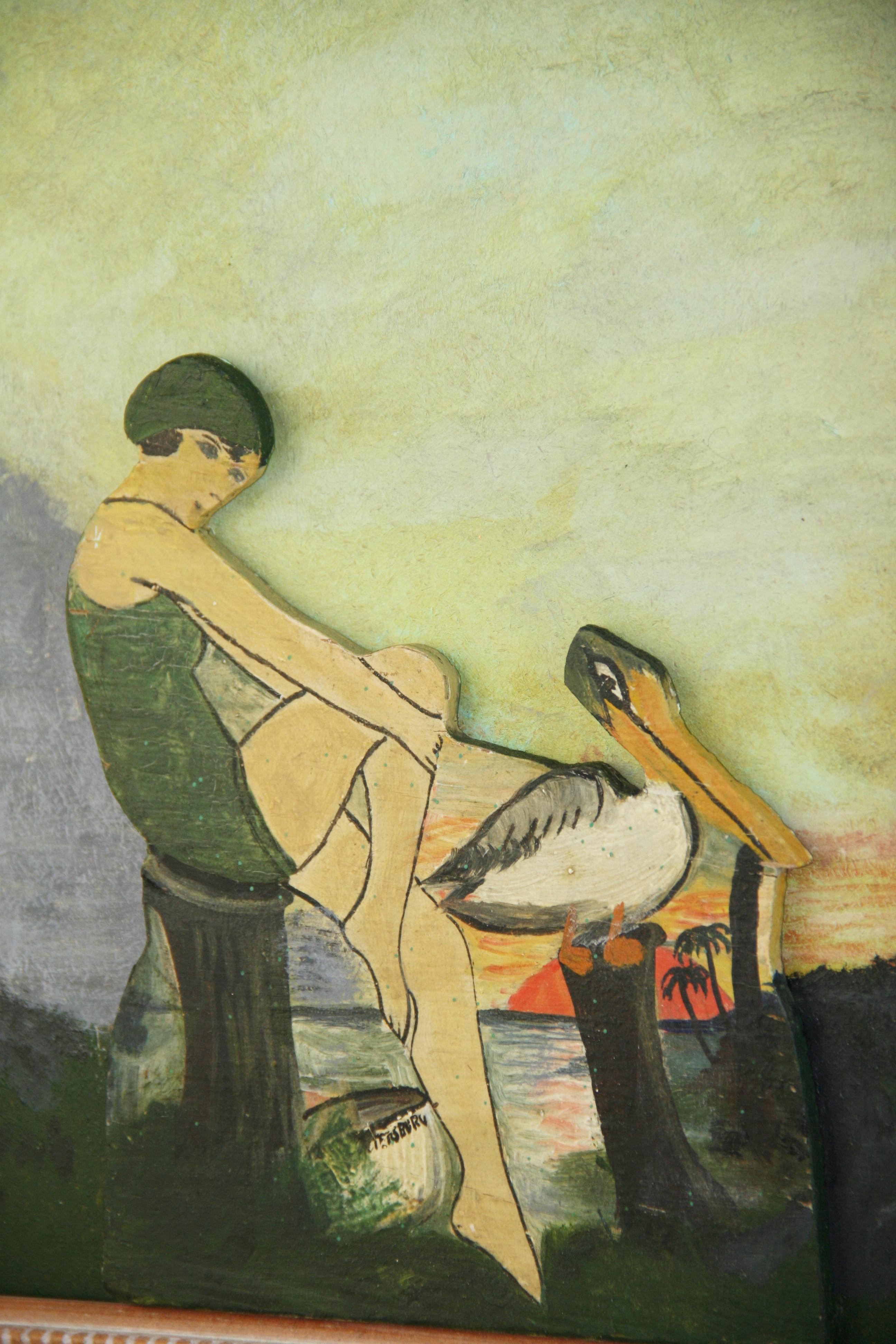 Ancienne peinture à l'huile scandinave figurative représentant une baigneuse - Marron Figurative Painting par Unknown