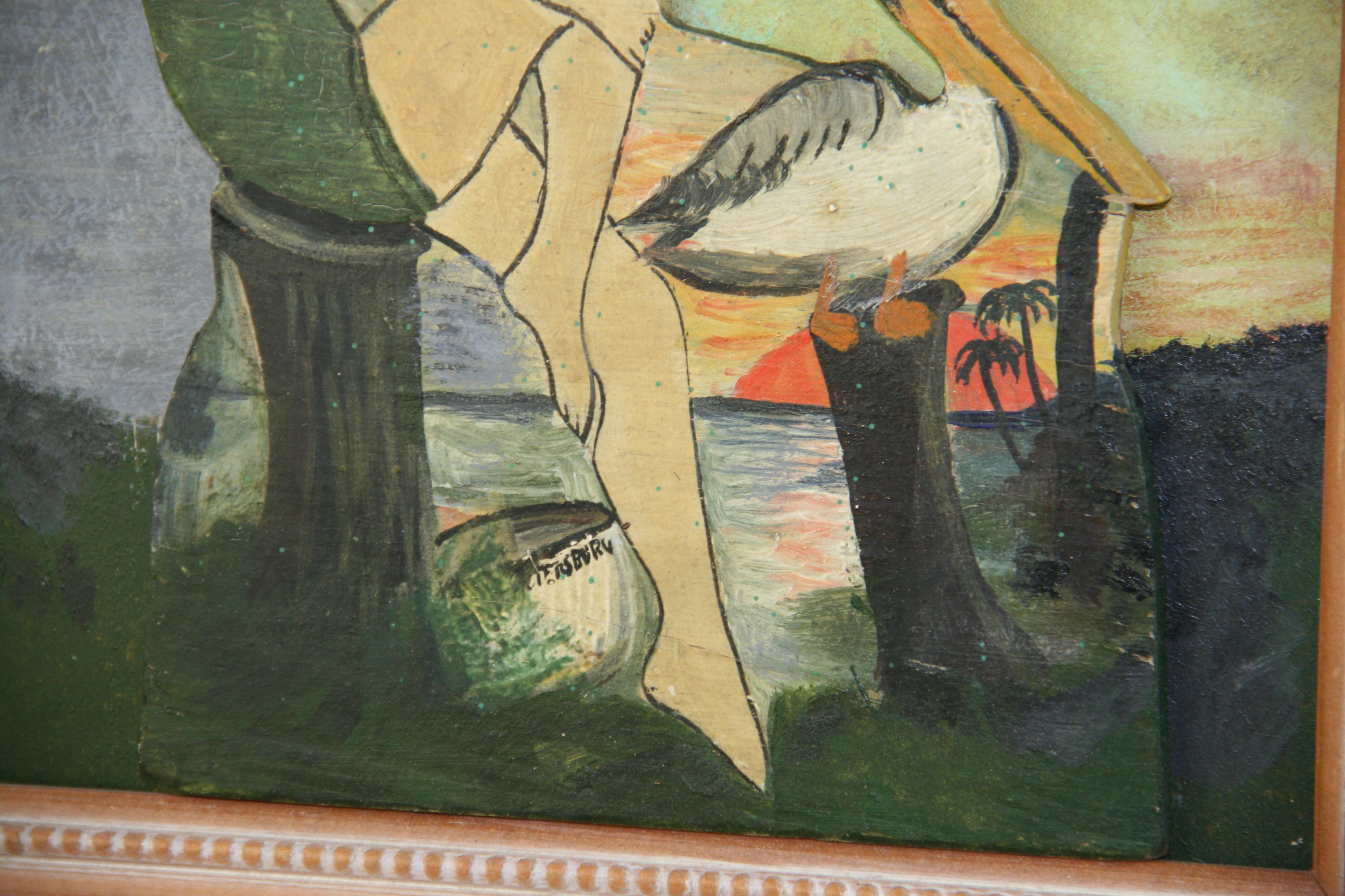 Ancienne peinture à l'huile scandinave figurative représentant une baigneuse en vente 1
