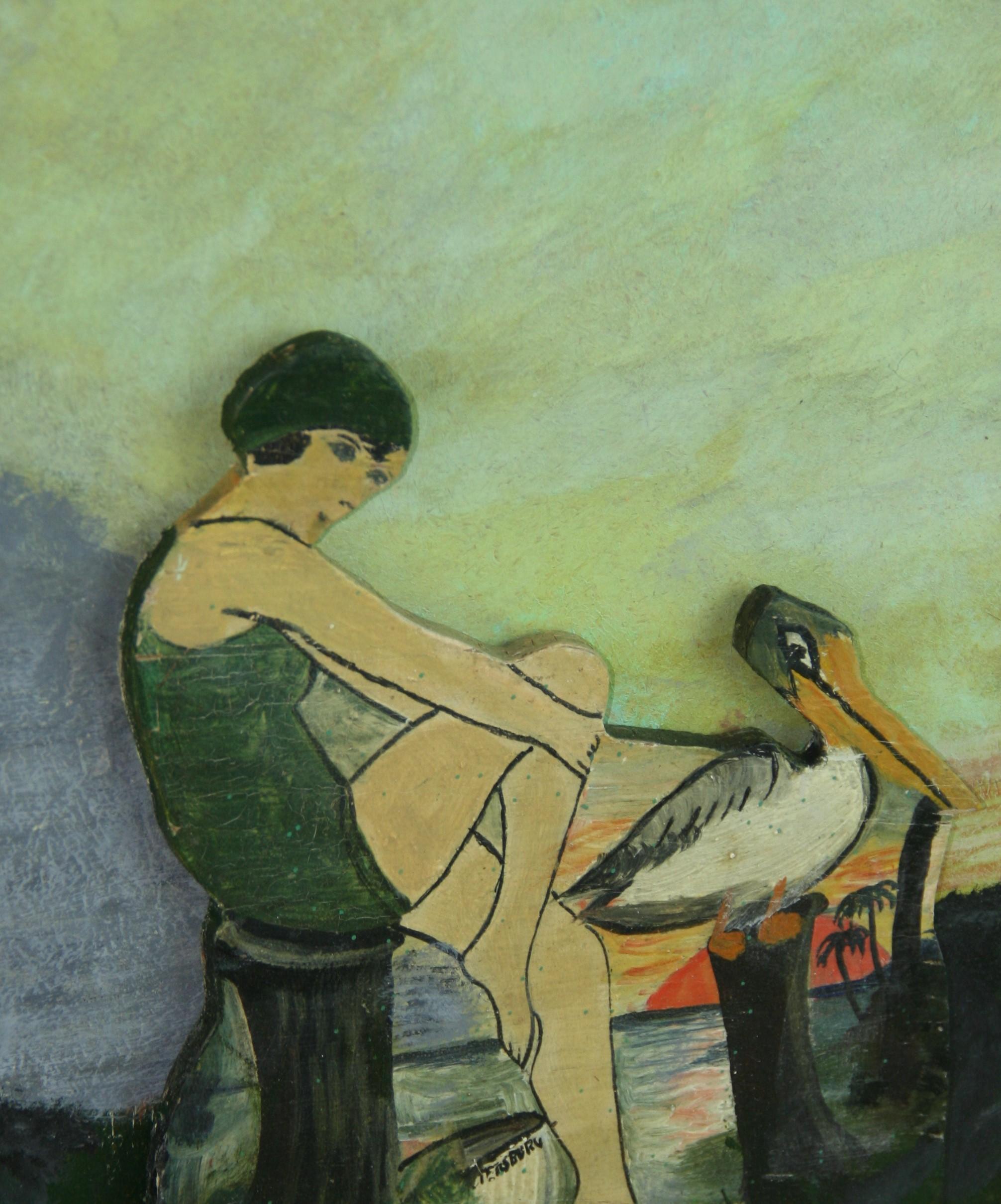 Ancienne peinture à l'huile scandinave figurative représentant une baigneuse en vente 5
