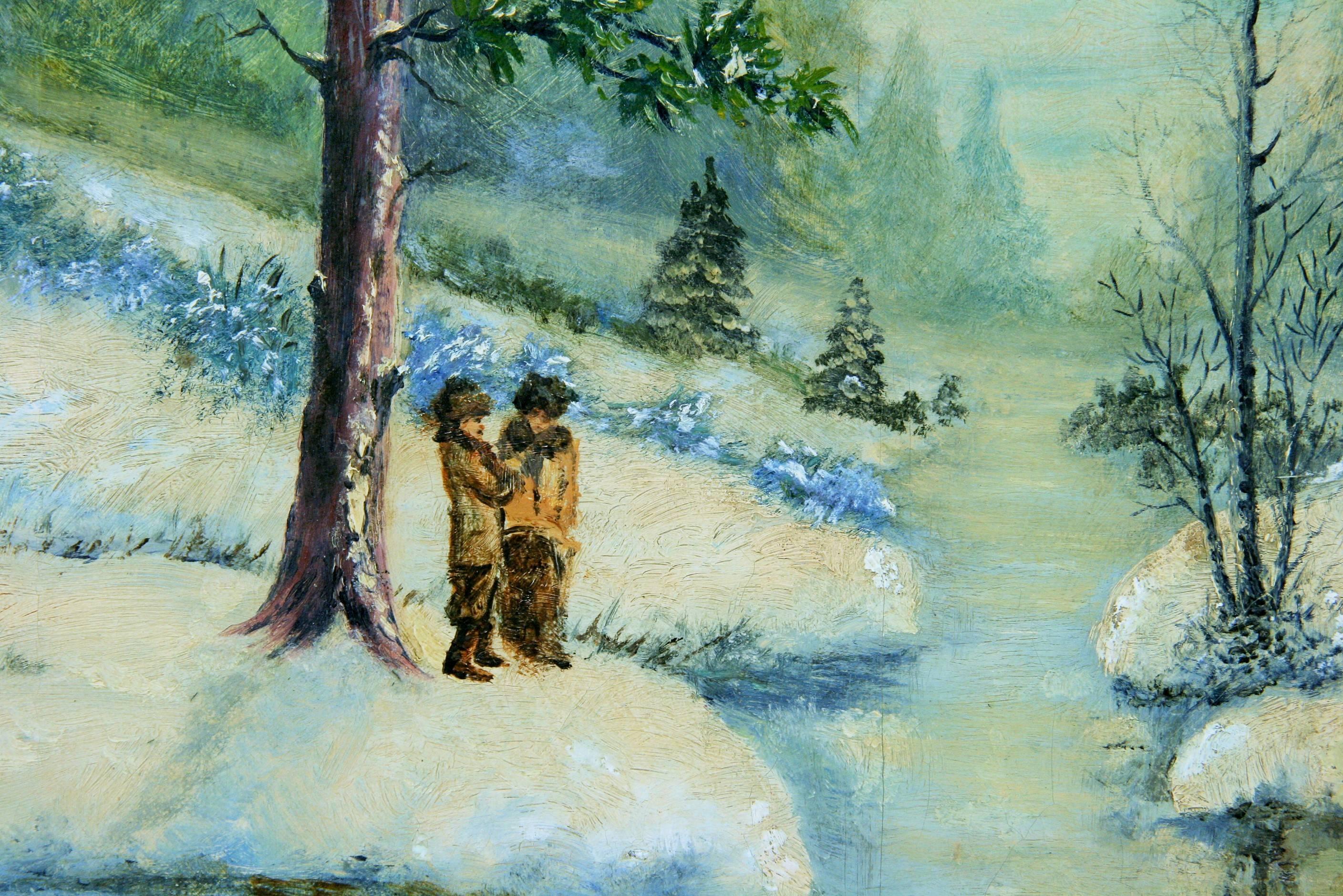 Antique Scandinavian Impressionist   Figurative Winter  oil  Painting 1940 For Sale 1
