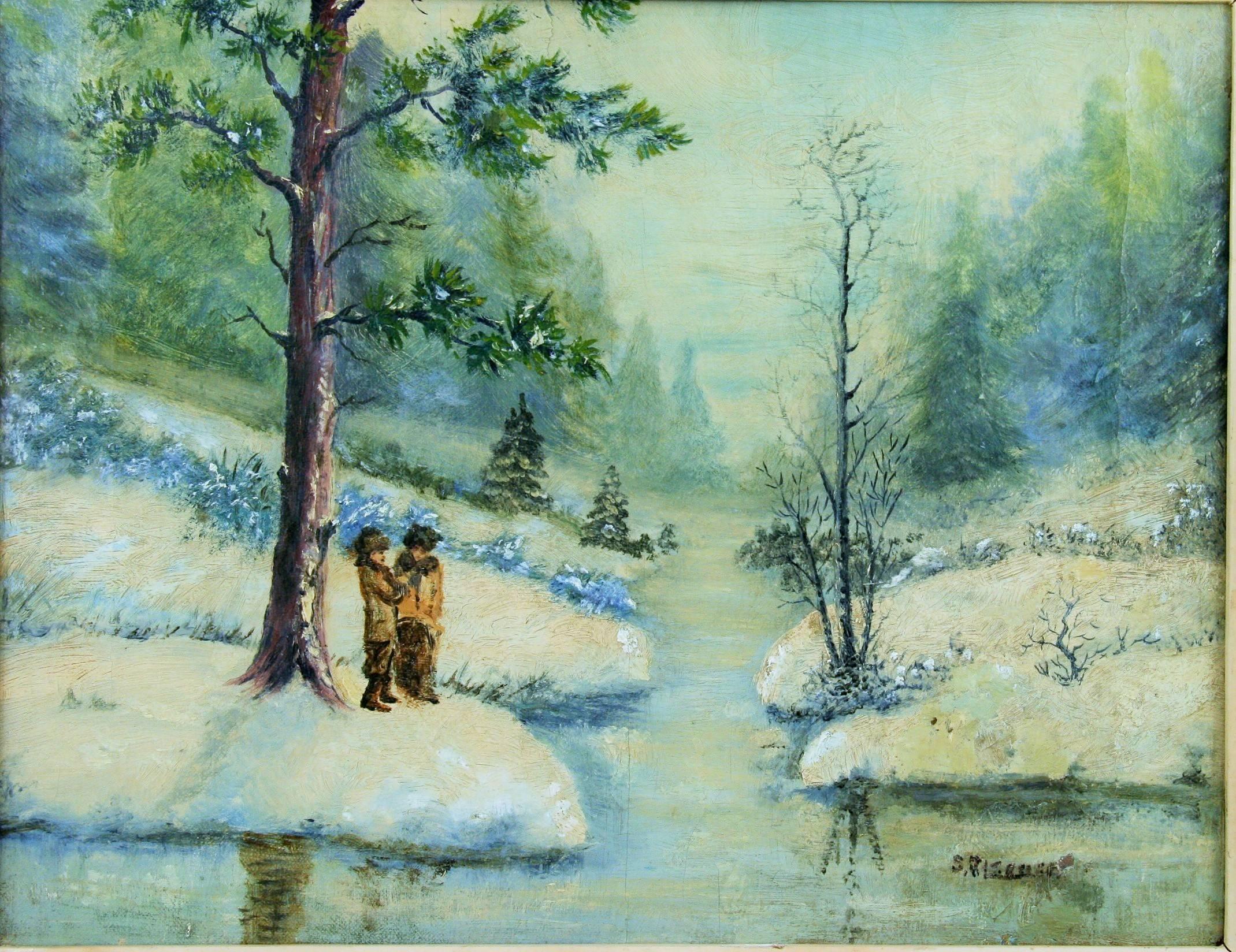Antiker skandinavischer Impressionist    Winterlandschaft, Ölgemälde  Gemälde 1940 – Painting von Unknown
