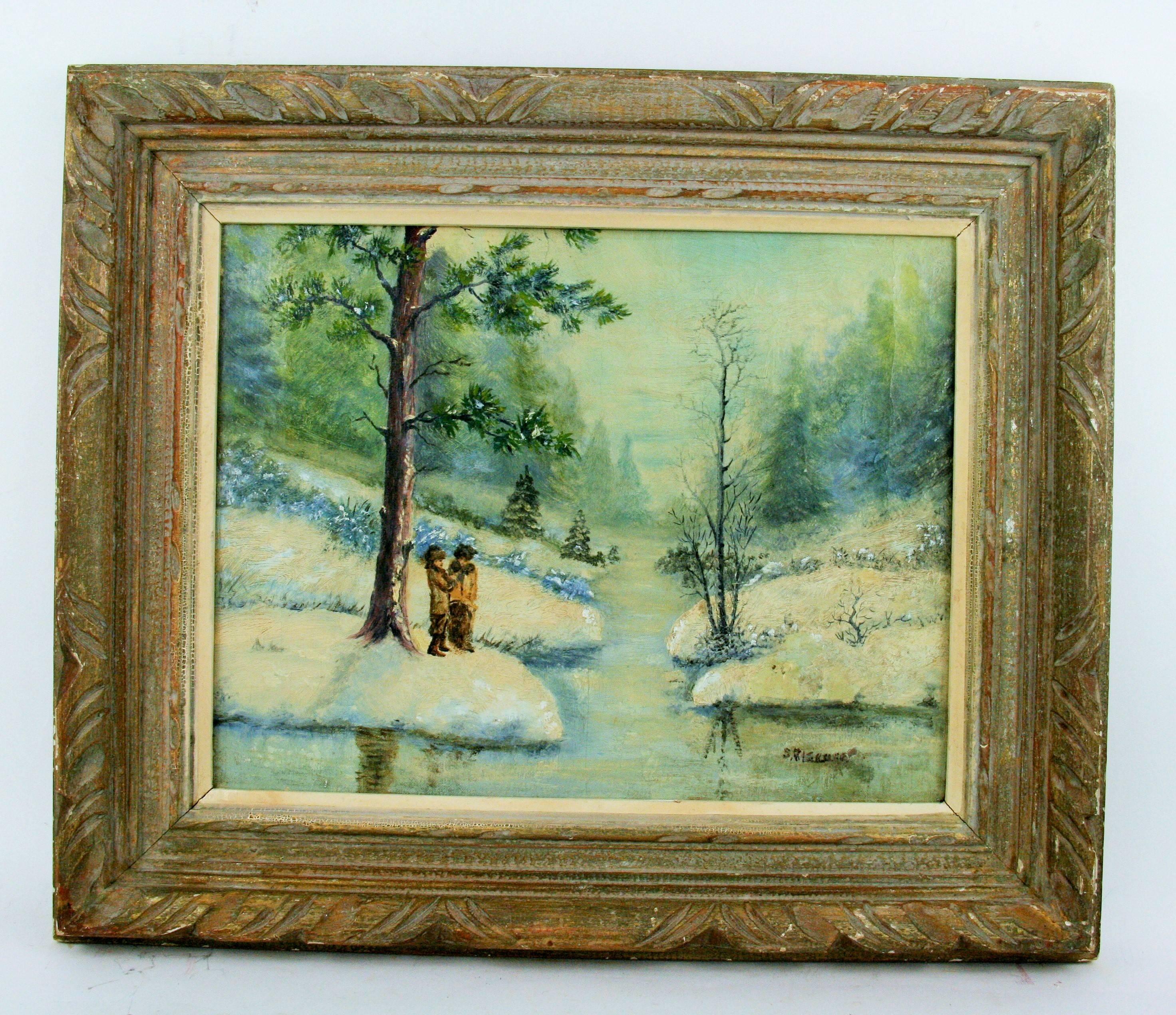 Antiker skandinavischer Impressionist    Winterlandschaft, Ölgemälde  Gemälde 1940 1