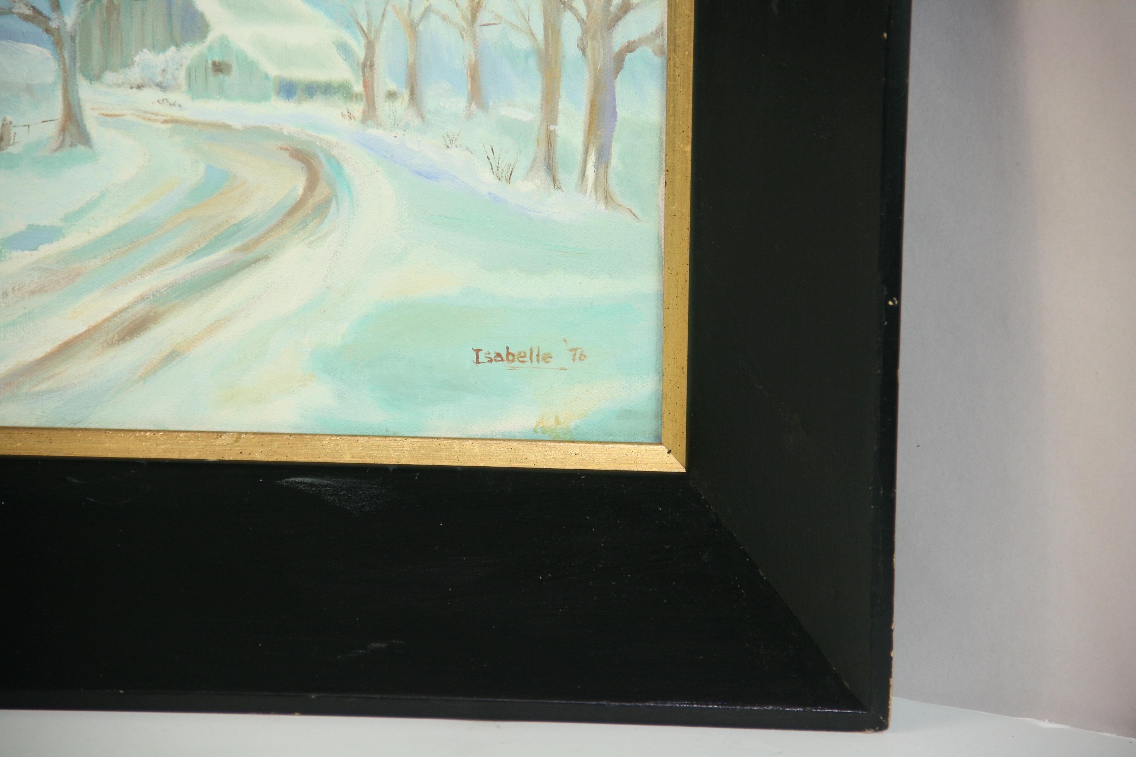 Peinture à l'huile scandinave ancienne représentant une scène d'hiver en vente 2