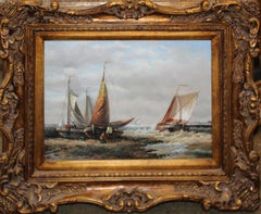 Antique Seascape Marine Oil Painting on Wood Panel