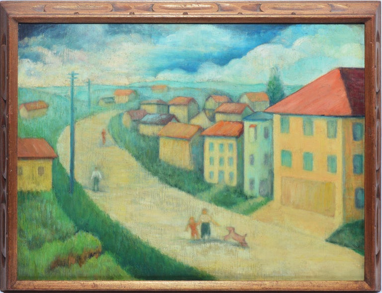 Unknown Antique Seaside Modernist Town View Vintage Oil