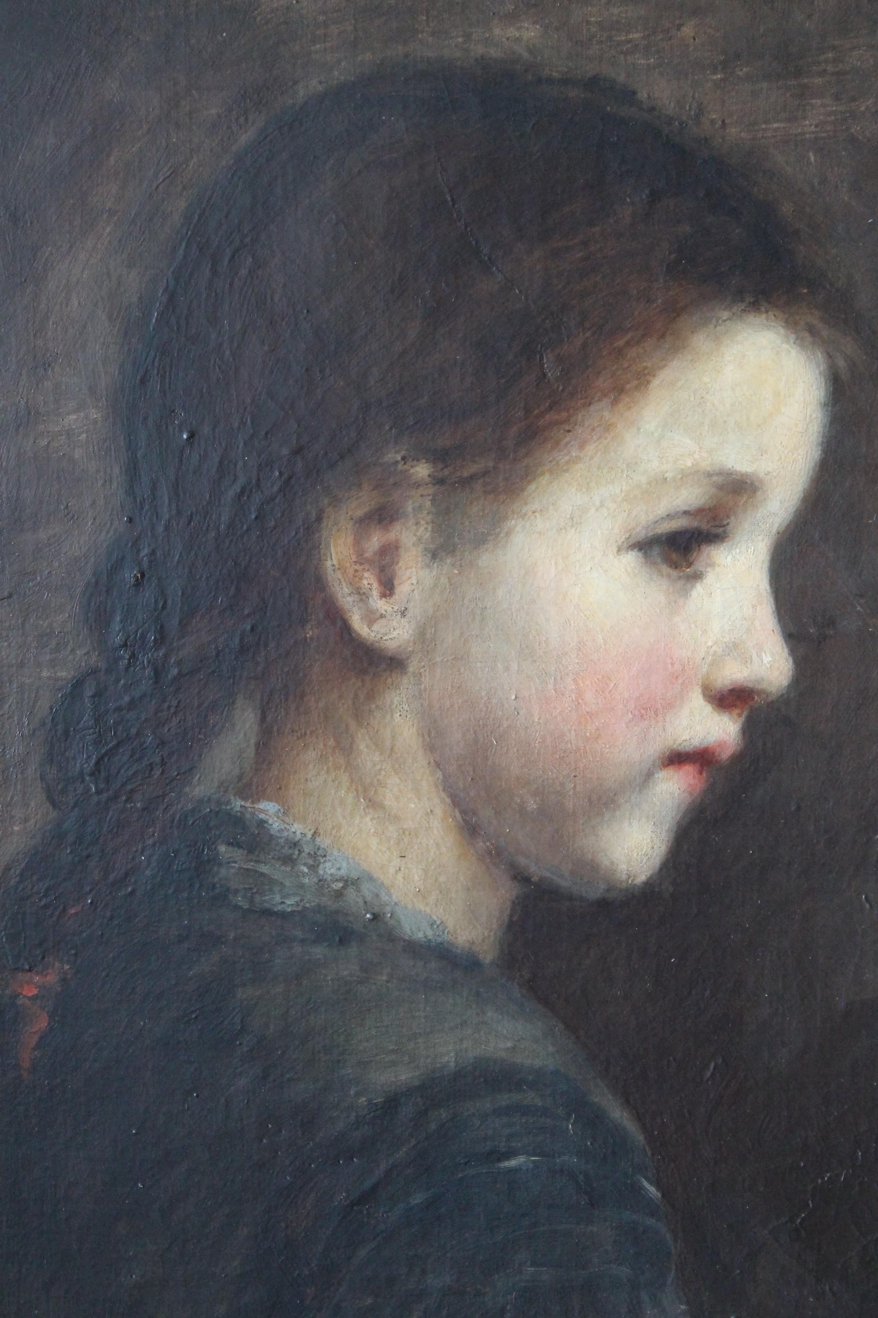 Antique sideways oil portrait of a young girl 2