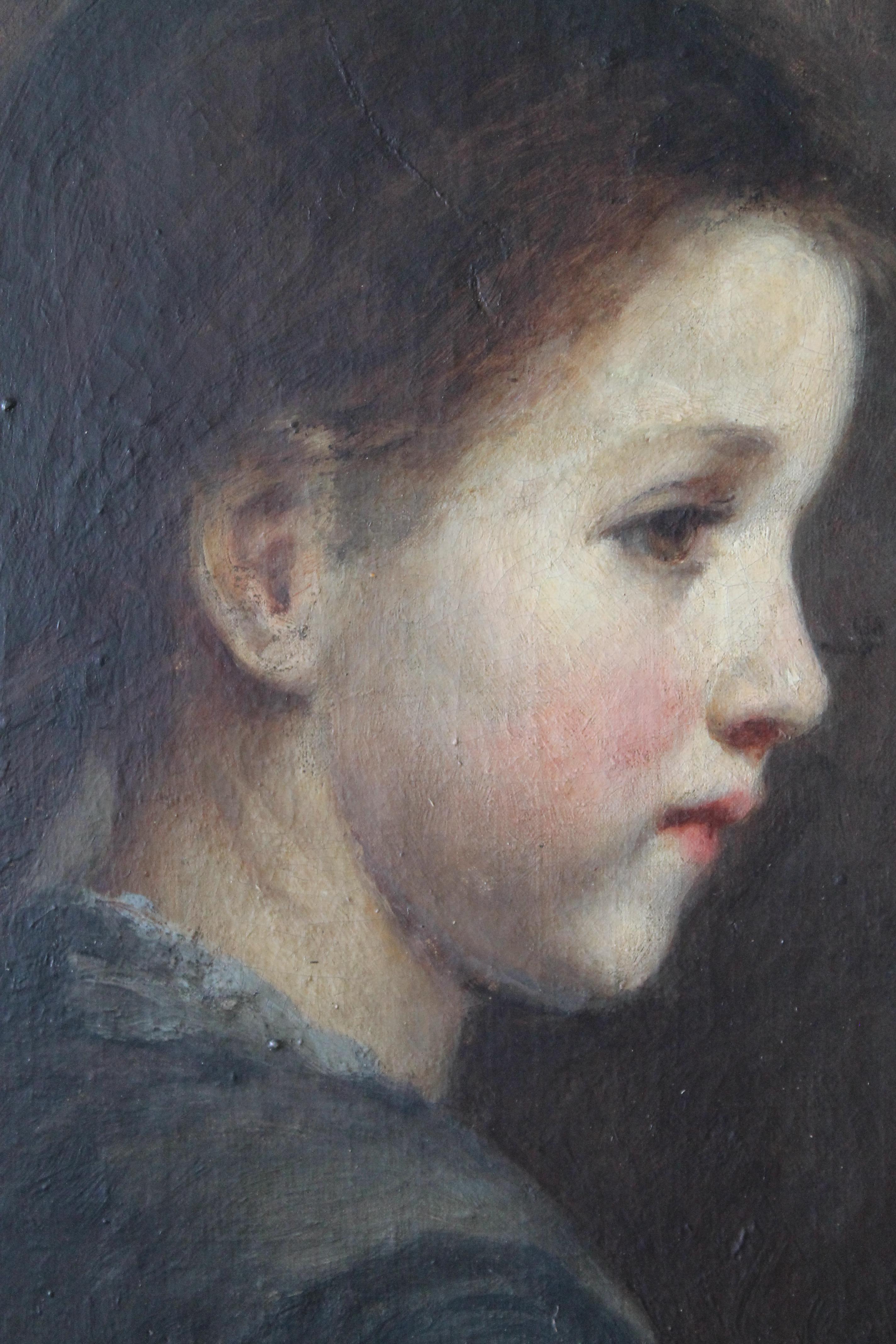 Antique sideways oil portrait of a young girl 3