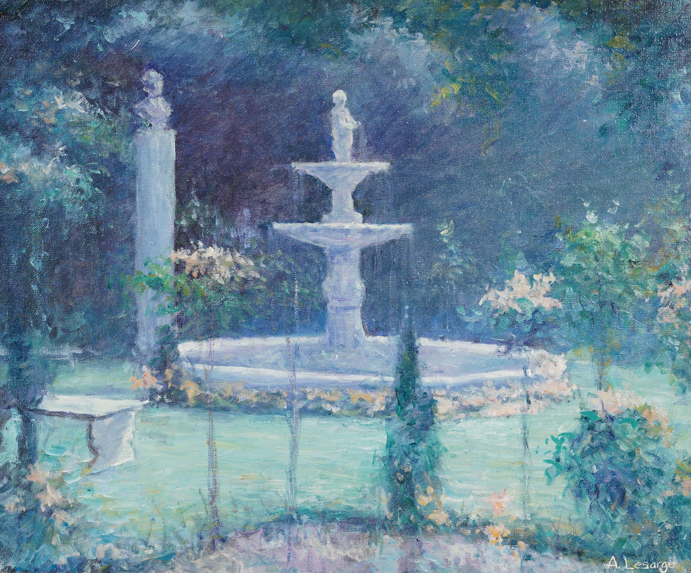 Impressive early American impressionist landscape oil painting.  Framed.  Oil on canvas.  Signed.  Image size, 20H by 24L.