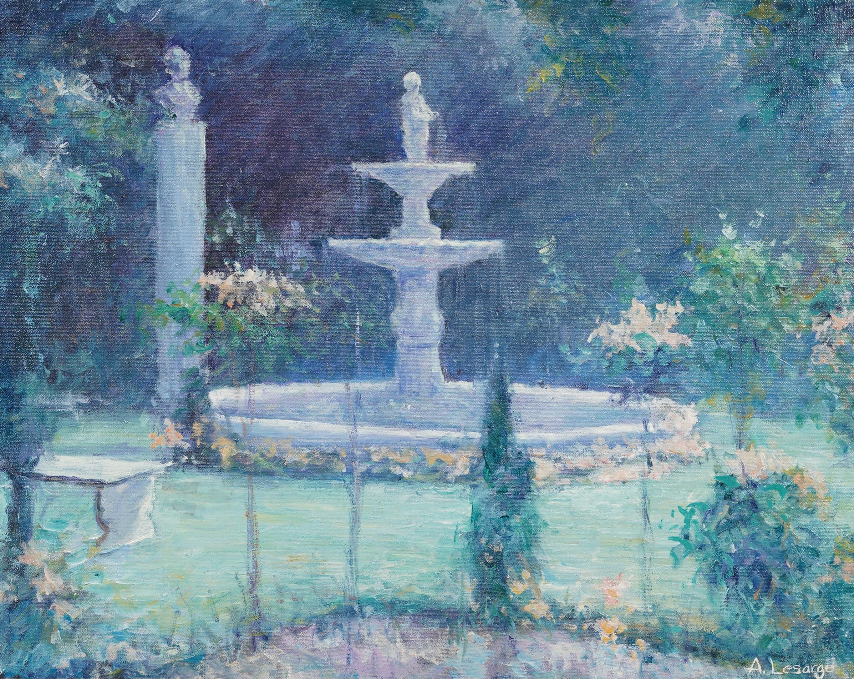 Antique Signed American Impressionist Flower Garden Landscape Oil Painting For Sale 1