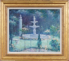 Antique Signed American Impressionist Flower Garden Landscape Oil Painting