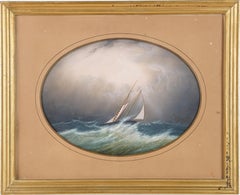 Antikes signiertes Segelboot-Gemälde der amerikanischen Schule, 19. Jahrhundert, maritime Meereslandschaft