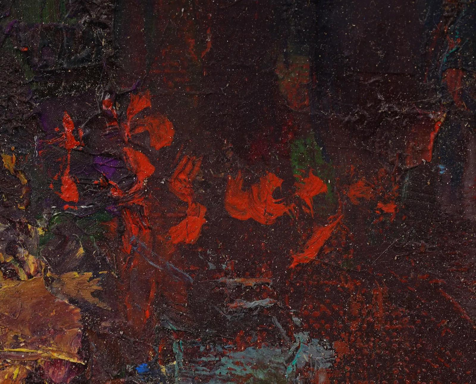 Paesaggio urbano impressionista giapponese ben dipinto.  Incorniciato.  Olio su tela.  Firmato.  Dimensioni dell'immagine, 12H per 16L.
