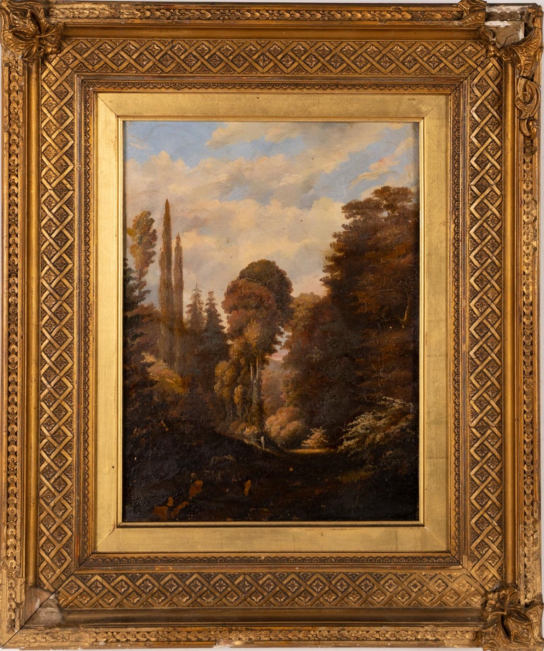 Antique Signed Old Master Italian Countryside Landscape Framed Oil Painting - Brown Landscape Painting by Unknown