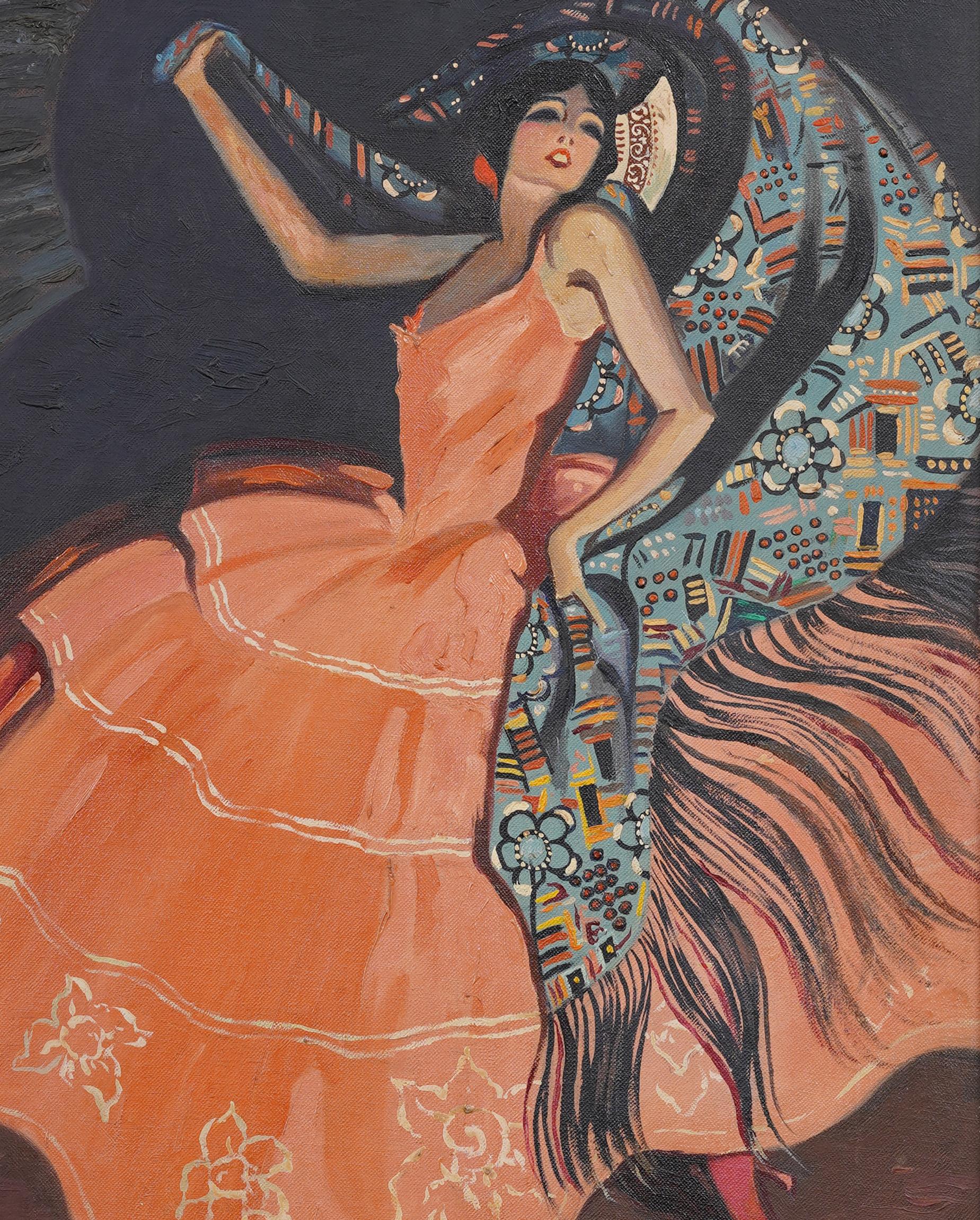 Retrato de bailaora flamenca muy bien pintado.  Enmarcado.  Óleo sobre tabla.  Firmado.  Tamaño de la imagen, 20H por 16L.