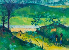 Antique Southeast Asian Landscape Painting, by Mystery 20th Century Artist
