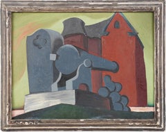 Antique Southern School Civil War Cannon Modernist American Landscape Painting