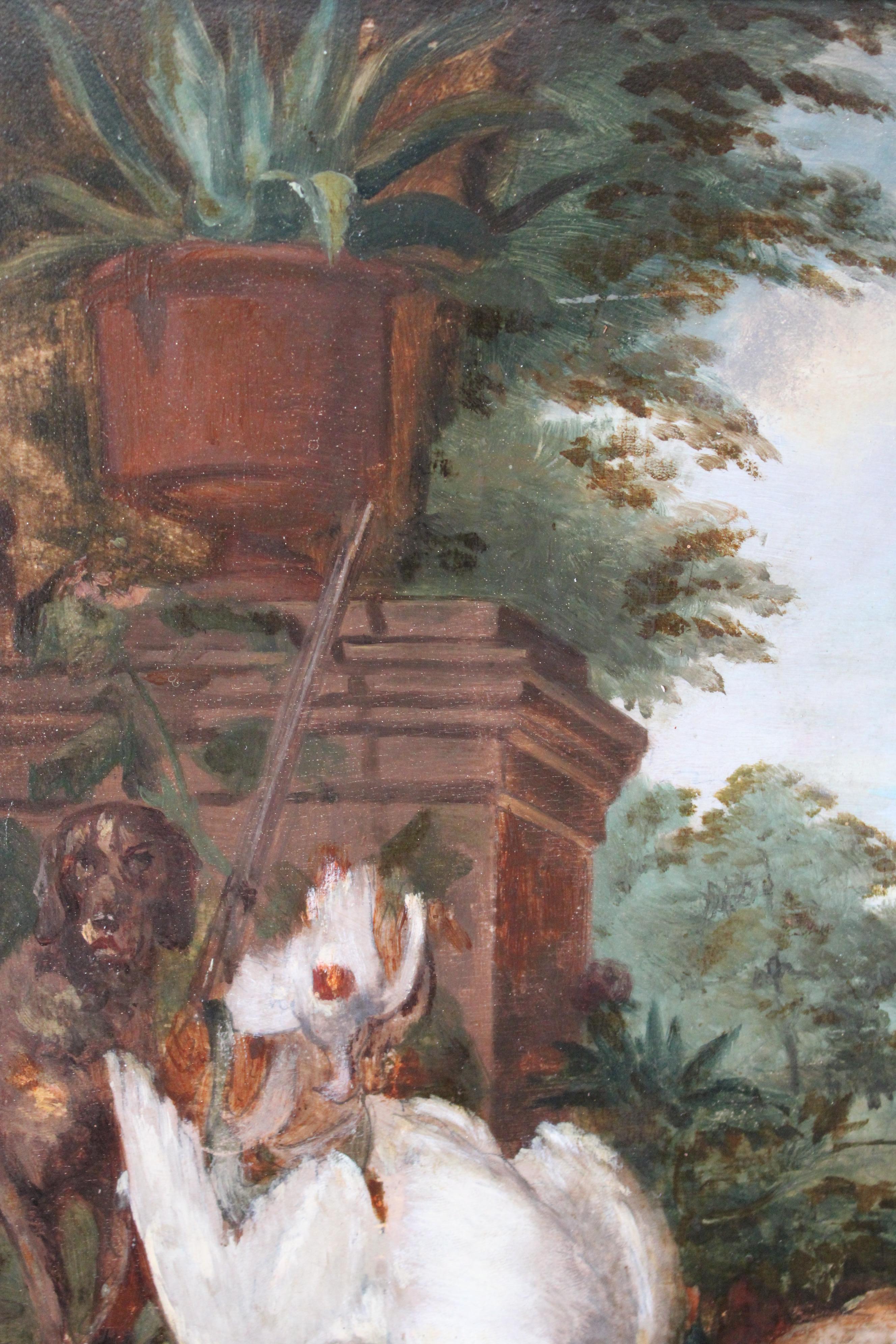 Antiquités nature morte de chasseur chien et gibier nature morte de chasseurs trophées en vente 2