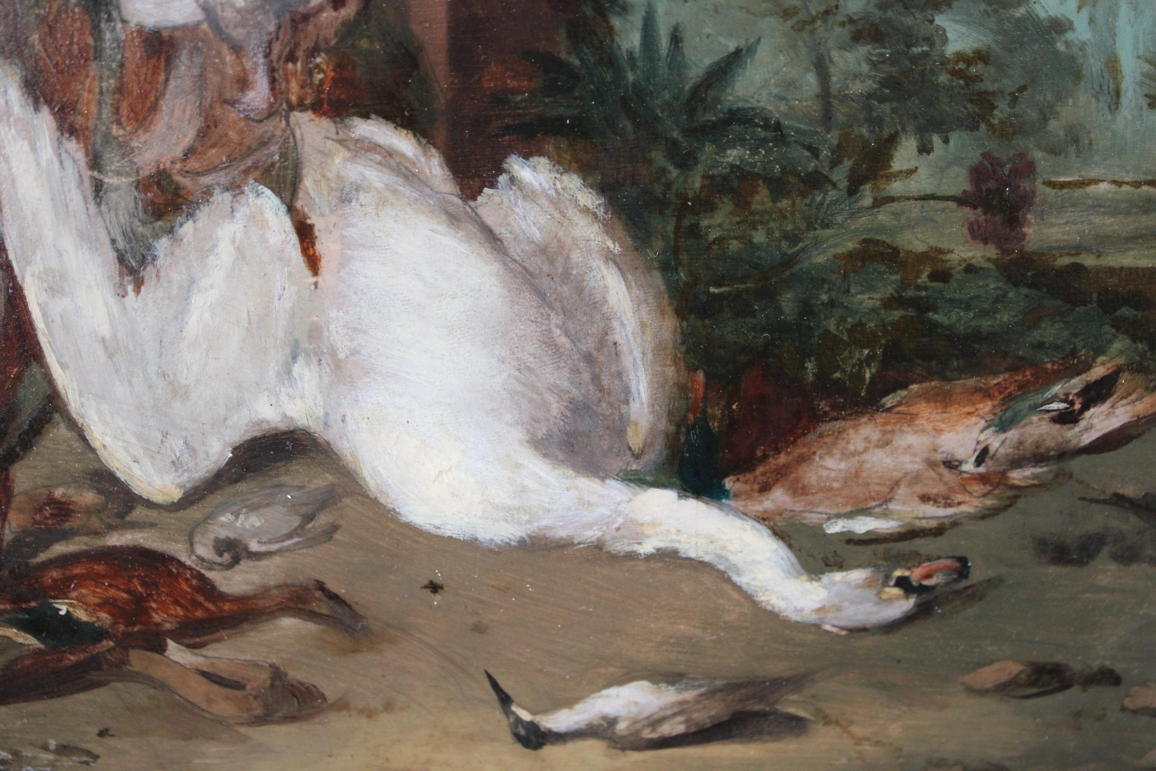 Antiquités nature morte de chasseur chien et gibier nature morte de chasseurs trophées en vente 3