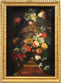 Antique Still Life painter - 18th century Italian painting - flowers vase 