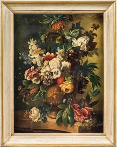 Peintre de natures mortes antique (Italyl) - 19e-20e Peintures de natures mortes - Fleurs