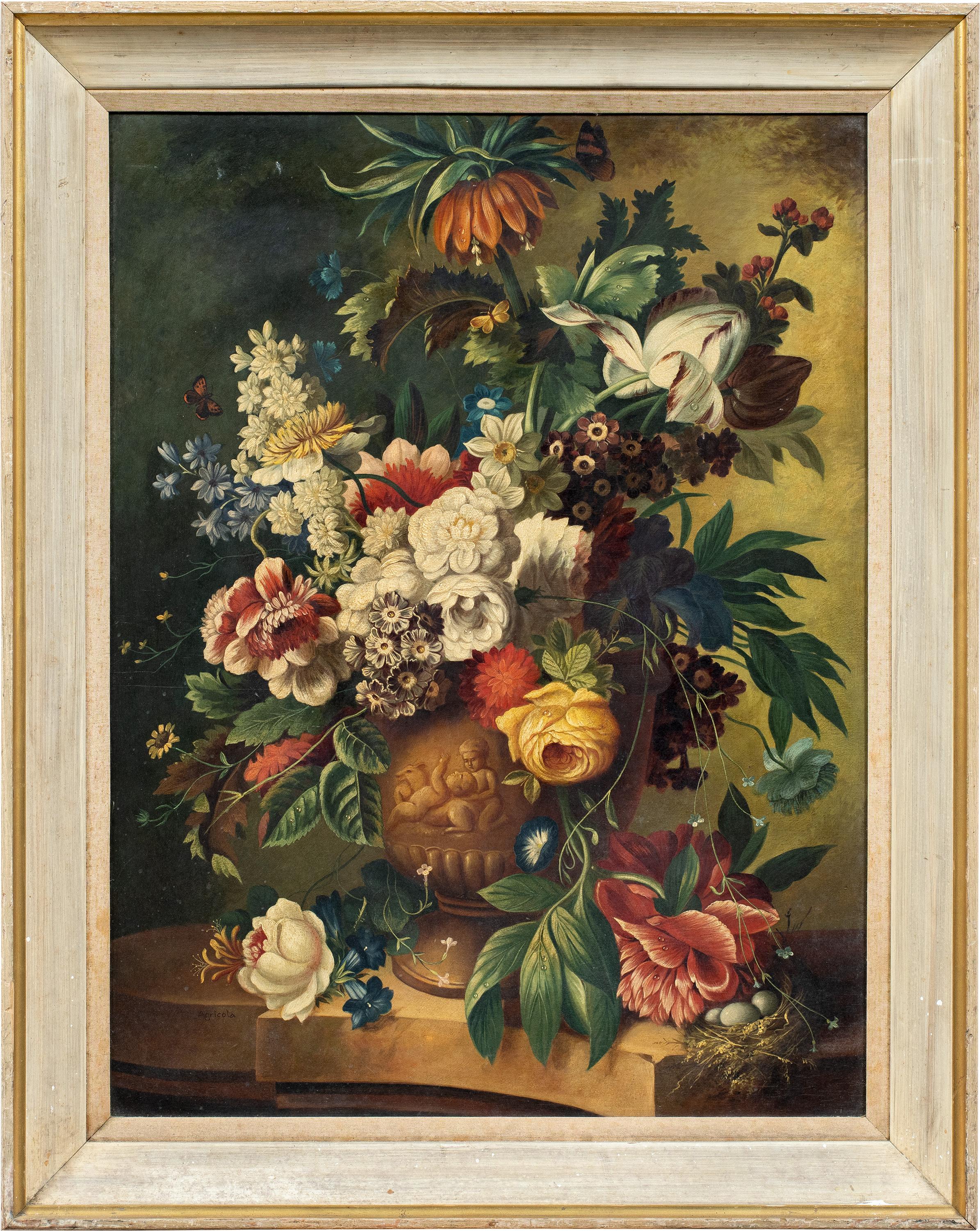 Peintre de natures mortes antique (Italyl) - 19e-20e Peintures de natures mortes - Fleurs